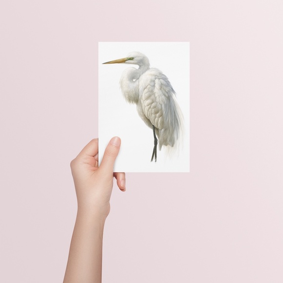 Watercolor White Heron Portrait Wall Art Print Poster, Unframed - Picture 5 of 6